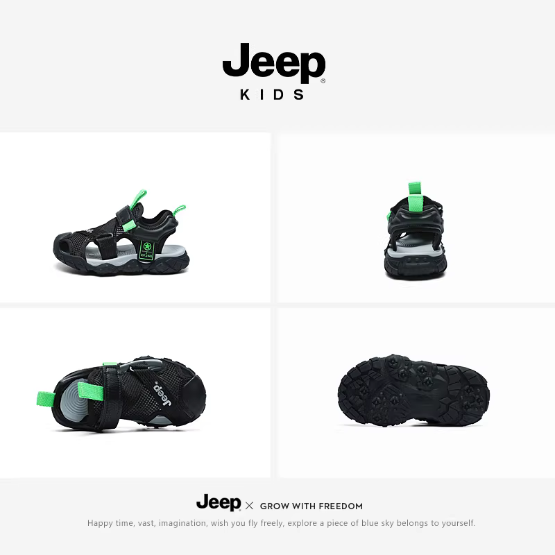 Giày sandal bé trai Jeep, kiểu kín mũi, giày đi biển trẻ em, mẫu mới hè 2025, chất liệu lưới thoáng khí, đế mềm chống trơn trượt.