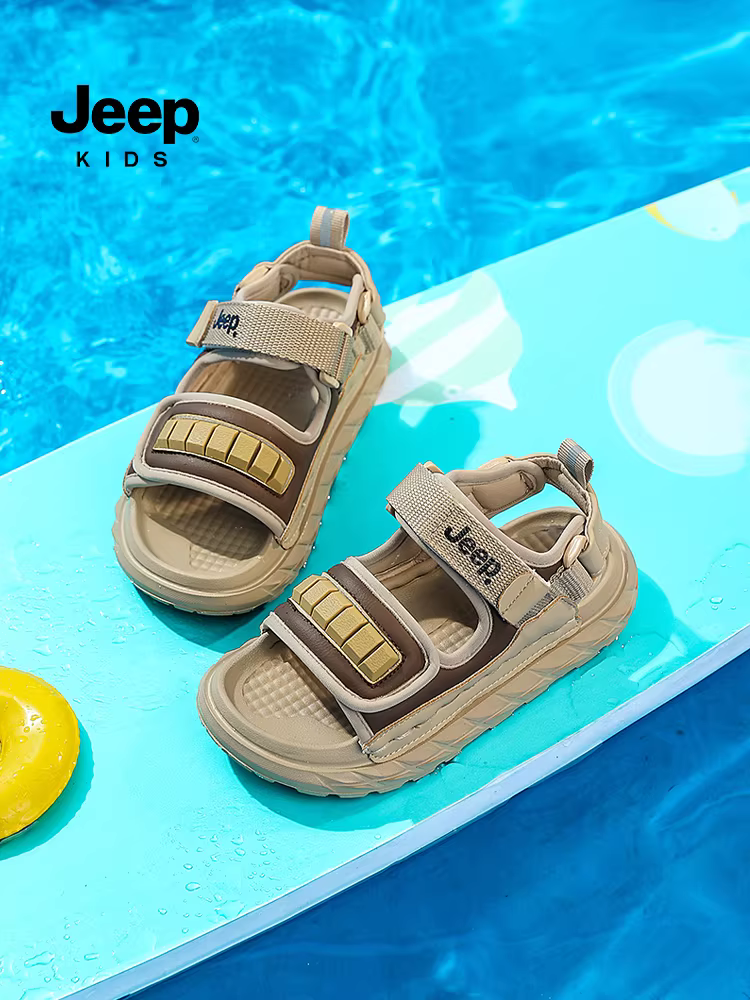 Giày sandal bé trai mùa hè kiểu hở mũi chống trơn, giày đi biển bé gái có khóa dán, mẫu mới 2025, giày trẻ em màu đen