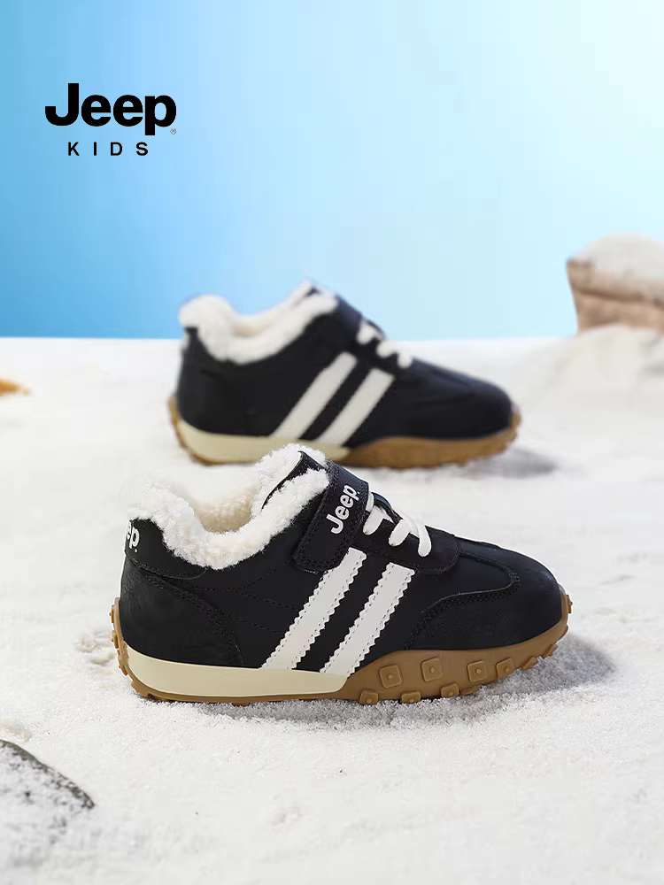Giày thể thao lót lông cừu cho trẻ em Jeep, giày da mùa đông cho bé trai, giày cotton đôi, mẫu mới 2025, giày trẻ em cotton cỡ lớn