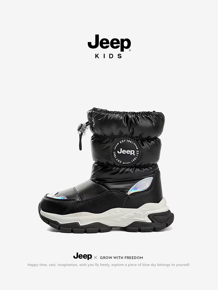Giày bốt trẻ em Jeep mùa đông lót lông cừu dày dặn, giày bông dày cho bé trai, giày bốt lông thú, mẫu mới 2025, chống lạnh