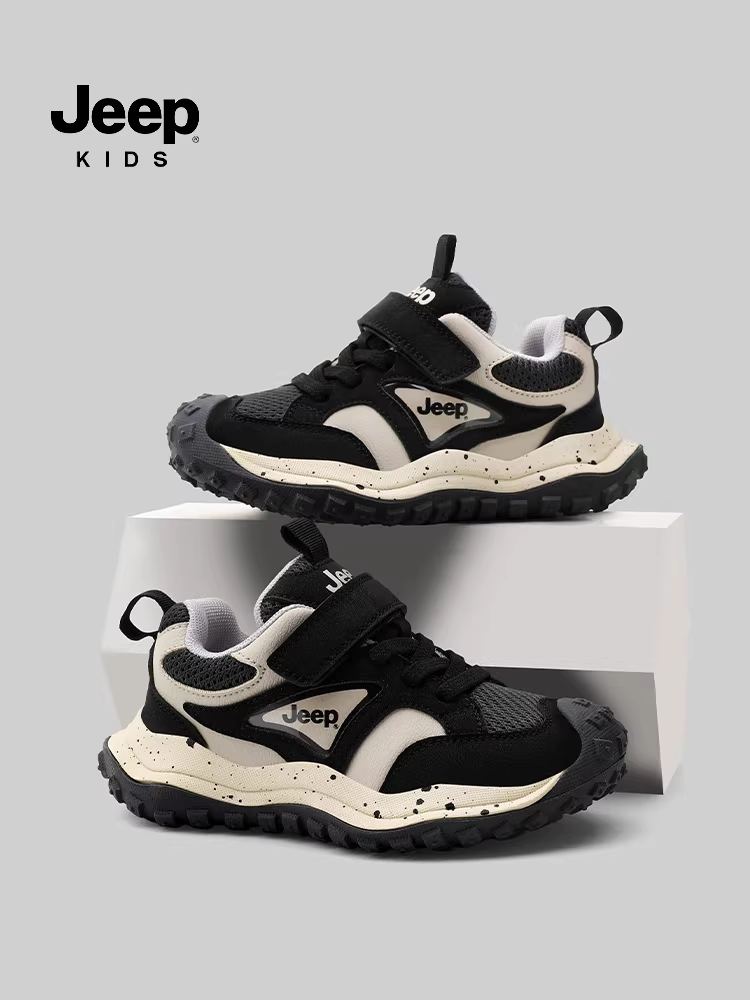 Giày lưới trẻ em Jeep 2024 mẫu mới mùa thu, giày thể thao thoáng khí cho bé lớn, bé gái, giày bố có khóa dán