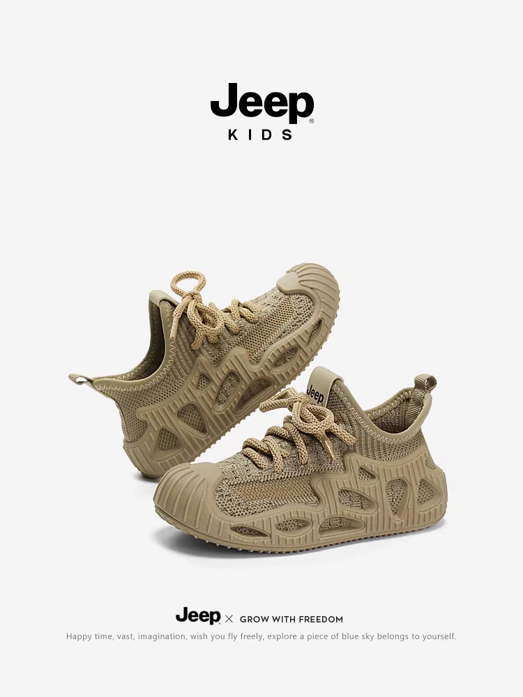Giày thể thao trẻ em Jeep mùa thu 2025 kiểu lười đế mềm, chất liệu lưới thoáng khí, dành cho hoạt động ngoài trời