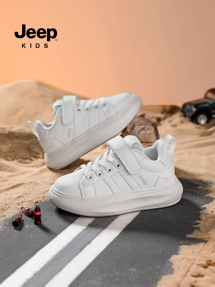 Giày thể thao trẻ em màu trắng Jeep mùa xuân & mùa thu, giày thể thao nhẹ, cổ thấp dành cho bé gái, mẫu mới 2024, giày trắng cho bé trai