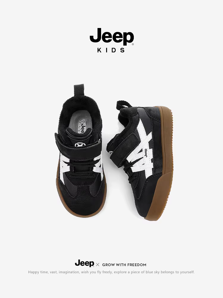Giày cotton trẻ em Jeep 2025 mới màu đen lót nhung giày thể thao nam mùa đông ấm áp giày cao cổ nữ