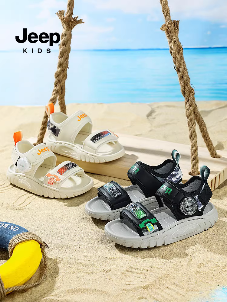 Giày trẻ em Jeep kiểu mùa hè 2024, dép quai ngang cho bé trai và bé gái, đế mềm, chống trơn trượt, kiểu dáng đi biển