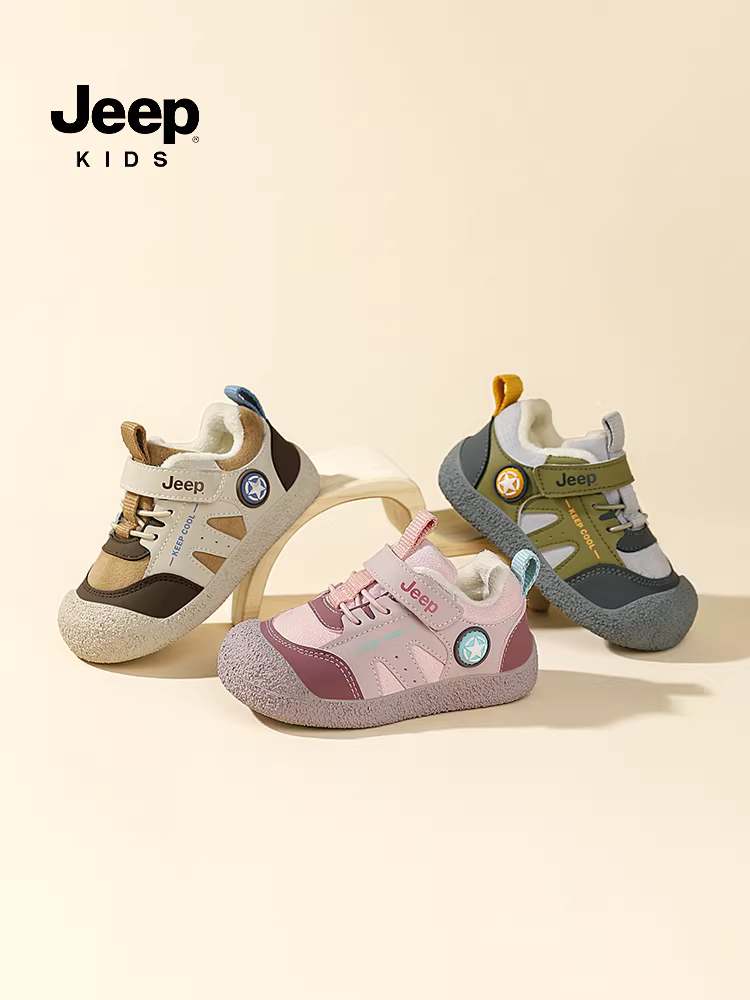 Giày trẻ em nhẹ mùa đông giữ ấm kiểu sneaker cho bé gái và bé trai, mẫu mới 2024, lót lông cừu, chất liệu cotton, chống trơn trượt