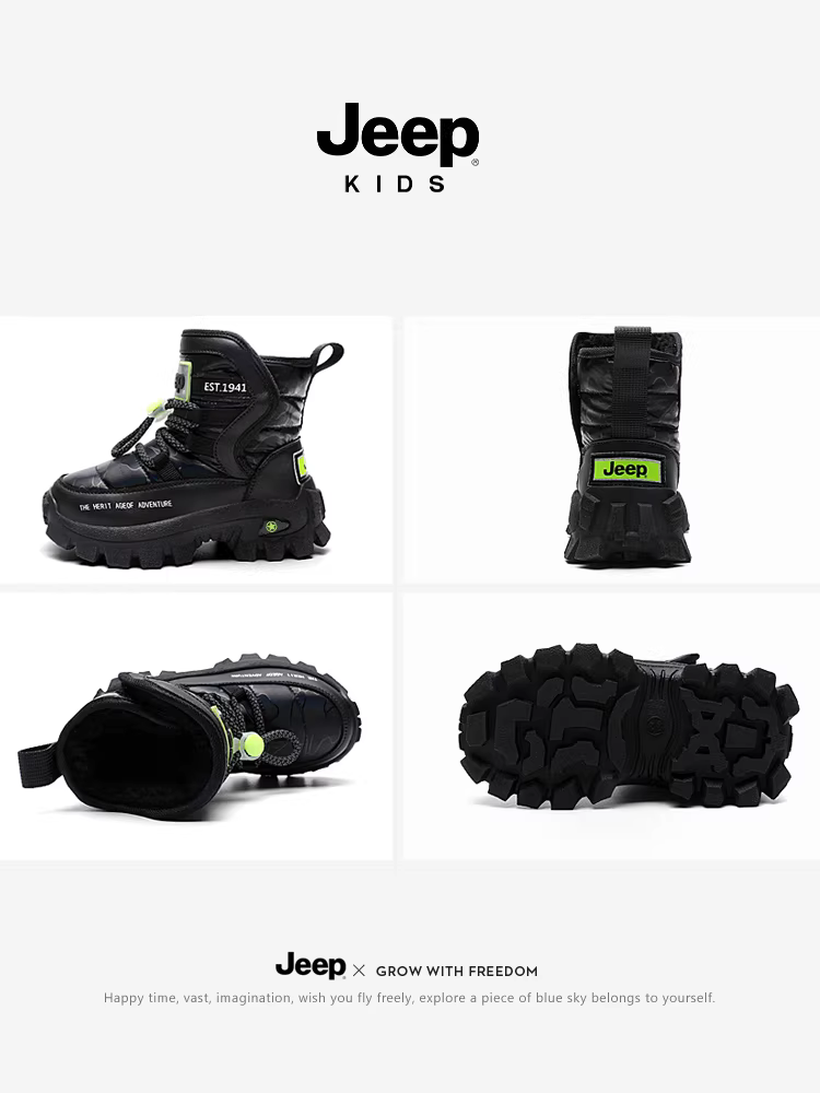 Giày bốt tuyết trẻ em Jeep kiểu mới 2025, lót lông cừu, giày bốt bông dày, giày trẻ em, giày bông dày vùng Đông Bắc