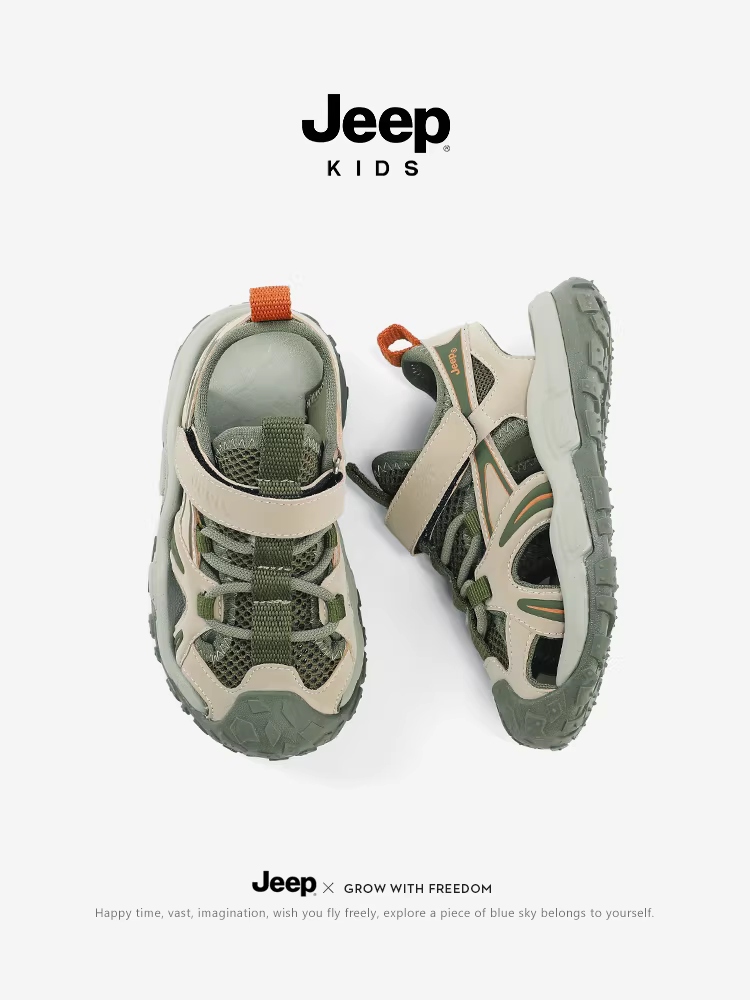 Dép nam Jeep mũi kín, giày thể thao mùa hè cho trẻ lớn, mẫu mới 2024, giày đi biển trẻ em kiểu rỗng.