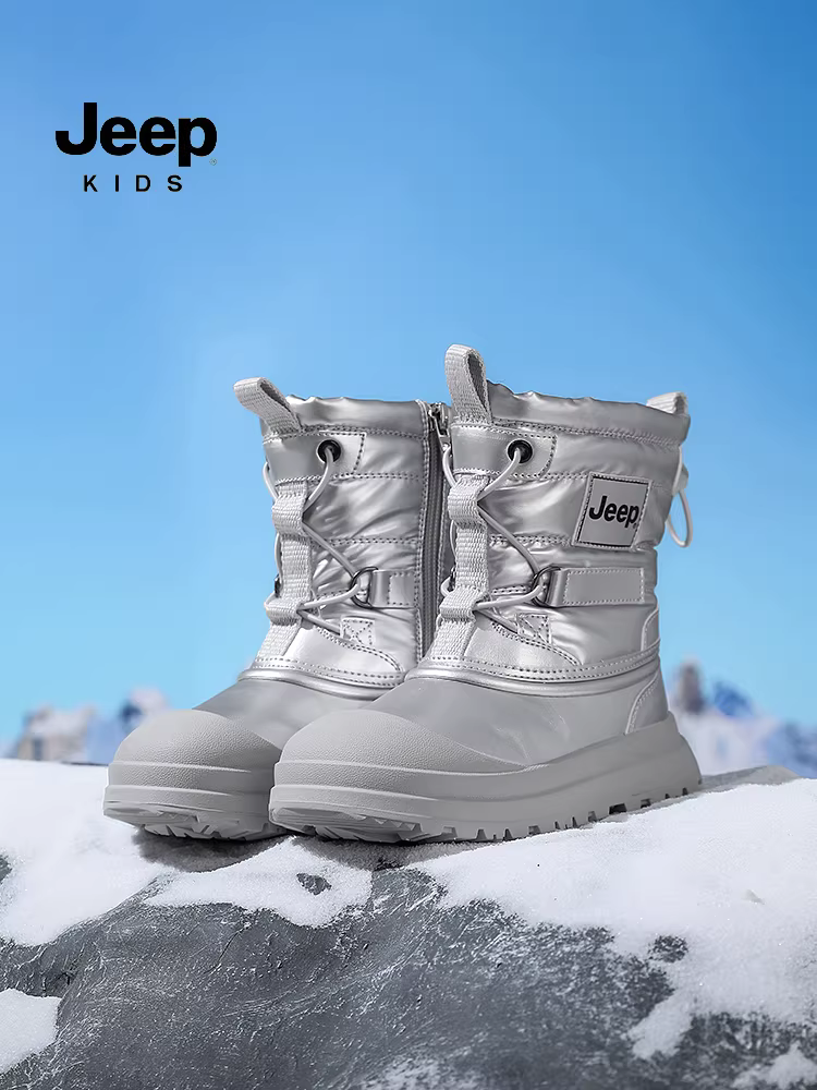 Giày bốt tuyết giữ ấm lông thú tích hợp cho bé gái Jeep, giày bông trẻ em mùa đông 2025 mới, chống thấm nước, cỡ lớn