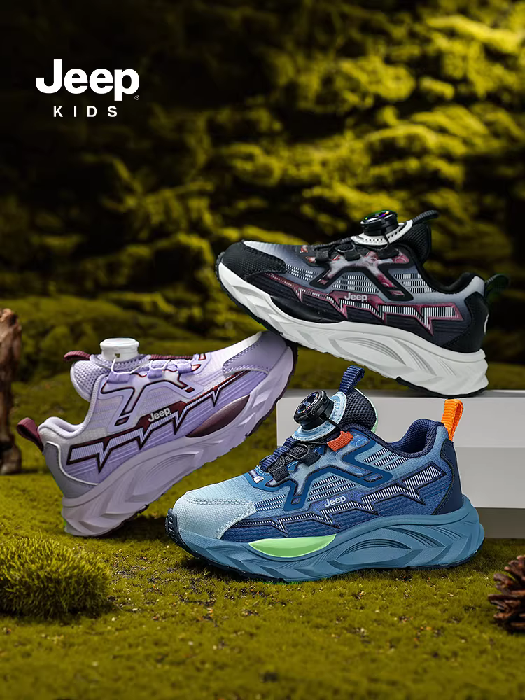 Giày chạy bộ nhẹ thoáng khí phát sáng cho trẻ em Jeep Giày thể thao đế mềm cho bé gái phong cách xuân thu mới 2024