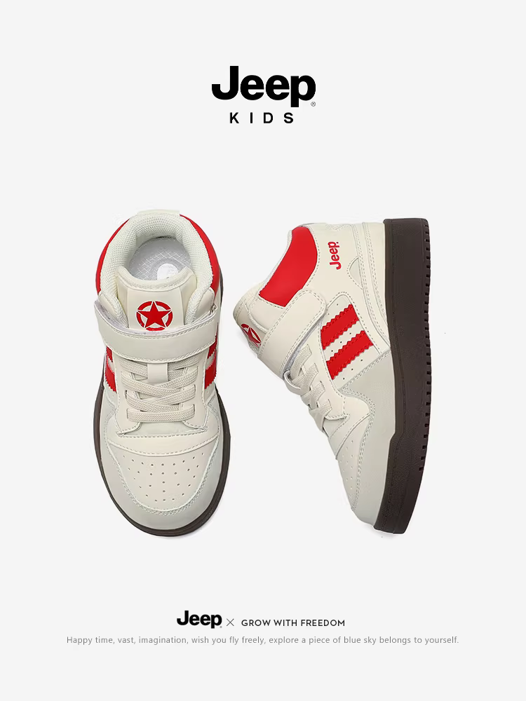 Giày thể thao cao cổ trẻ em Jeep, giày mùa xuân năm mới màu đỏ 2025, kiểu mới, giày trẻ em thường ngày cho bé gái