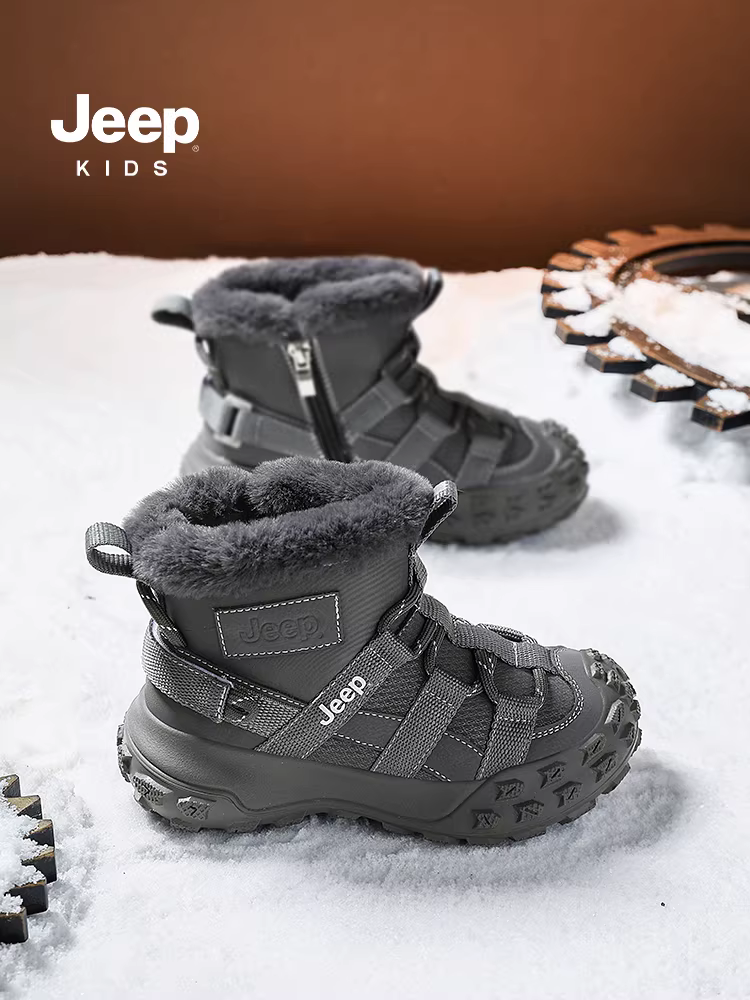 Giày đi tuyết trẻ em Jeep dành cho bé trai và bé gái, lót lông cừu và dày dặn cho mùa đông, giày cotton cỡ lớn, giày giữ ấm ngoài trời mới mùa đông 2025