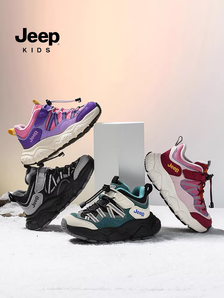 Giày trẻ em Jeep, giày thể thao lót lông cừu trẻ em, giày bé trai, giày đi bộ ngoài trời mùa đông 2025 mới, giày bố