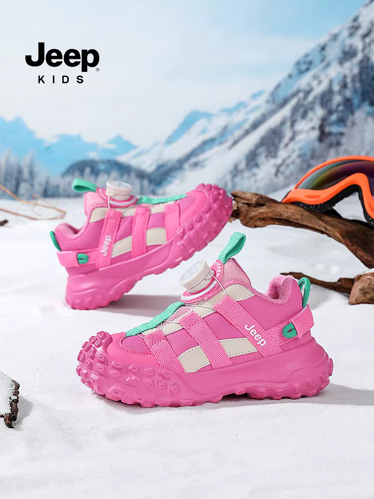 Giày thể thao trẻ em Jeep 2024 mới, giày mùa đông lót lông cừu cho bé gái, giày cotton chống thấm nước, chống trơn trượt, giày trẻ em