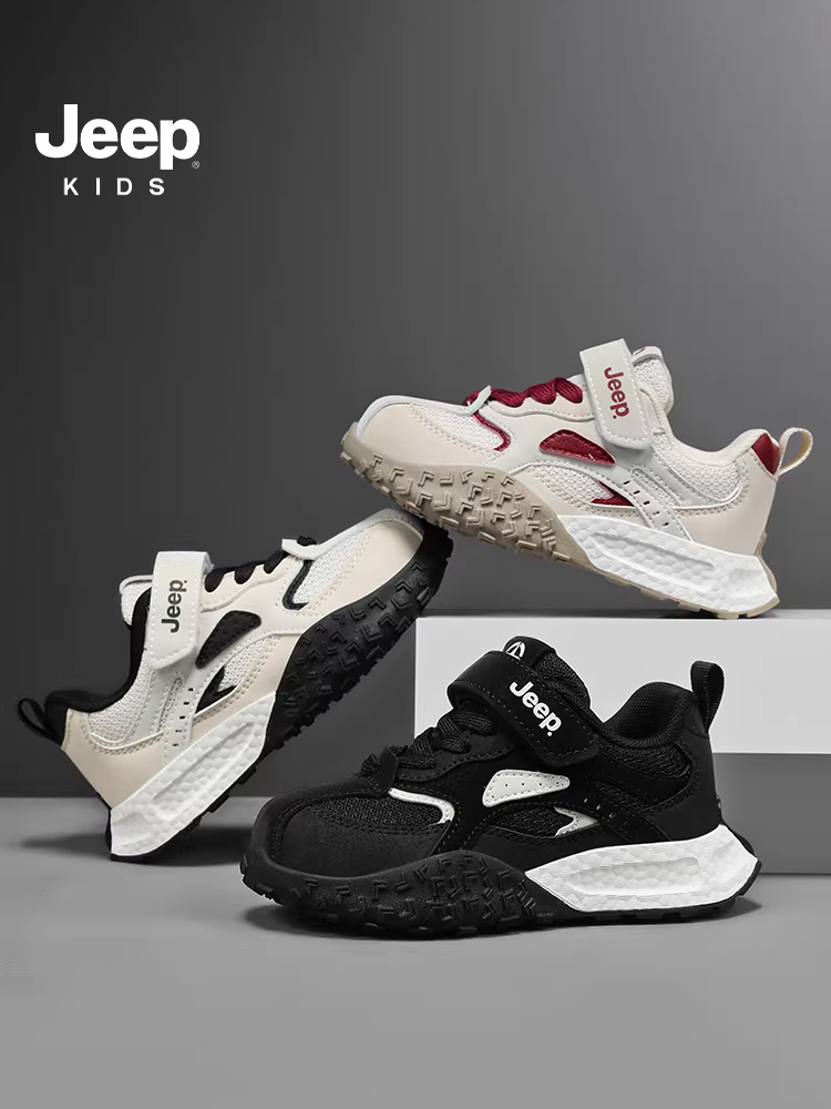 Giày trẻ em Jeep đế mềm, kiểu dáng thường ngày, có khóa dán, giày đi bộ ngoài trời, mẫu mới mùa thu 2025, giày thể thao trẻ em