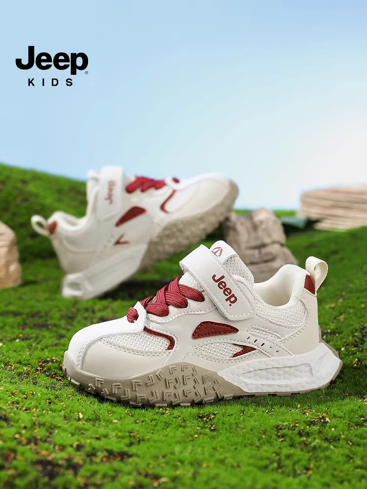 Giày thể thao màu đen dành cho bé trai Jeep có lưới và khóa dán, mẫu mới mùa thu 2025, giày trẻ em thông thường chống trượt dành cho bé trai.