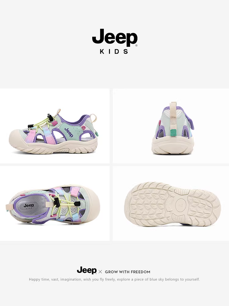 Dép kín mũi cho bé gái Jeep, giày Shuoxi, dép mùa hè cho bé gái, giày nước chống trơn cho trẻ em đi biển mới năm 2025.