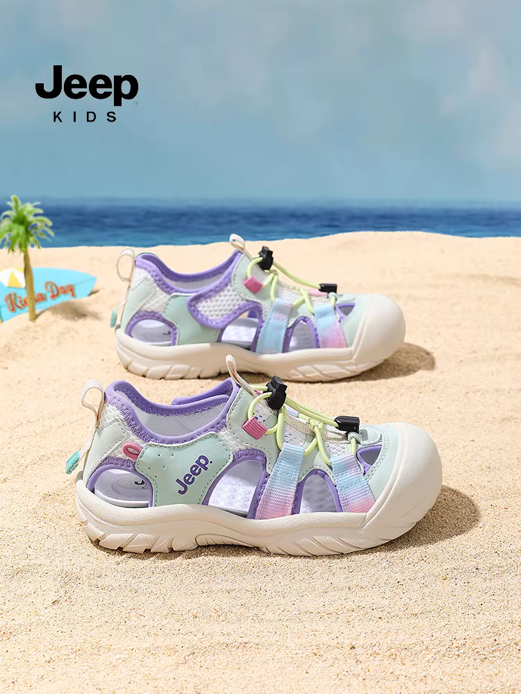 Dép kín mũi cho bé gái Jeep, giày Shuoxi, dép mùa hè cho bé gái, giày nước chống trơn cho trẻ em đi biển mới năm 2025.