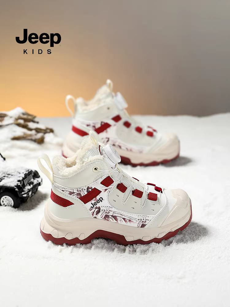 Giày thể thao lót lông mùa đông cho bé gái Jeep 2025, giày da cao cổ, giày bông dày, giày trẻ em gái