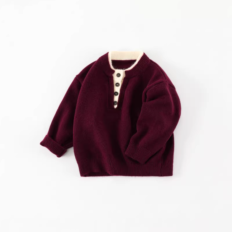 Áo len trẻ em xuân thu kiểu mới bé trai dài tay phong cách Hàn Quốc cổ tròn phối màu sành điệu AS809