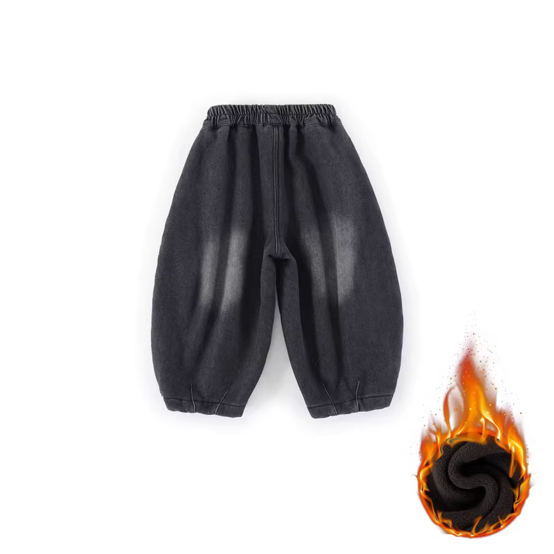 Quần jean lót lông cừu trẻ em mùa đông 2025 kiểu mới quần dài đa năng siêu ấm C-K416