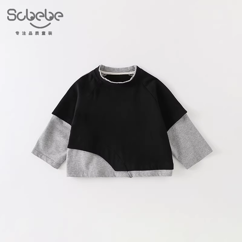 Áo nỉ thu đông 2025 kiểu mới cho bé trai, áo thun phối màu tay dài, áo nỉ trẻ em thời trang