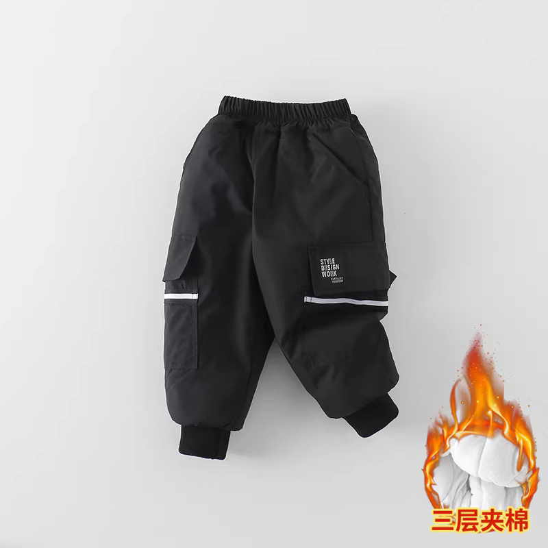Quần cargo bé trai mùa đông 2025 lót lông dày dặn, kiểu dáng thời trang, ấm áp AK349
