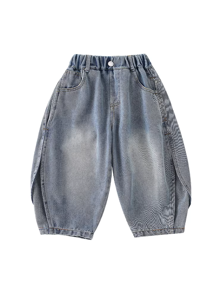 Quần jean trẻ em xuân thu 2025 kiểu mới quần bé trai đa năng phối vải xẻ tà quần dài bé mùa thu C-K013