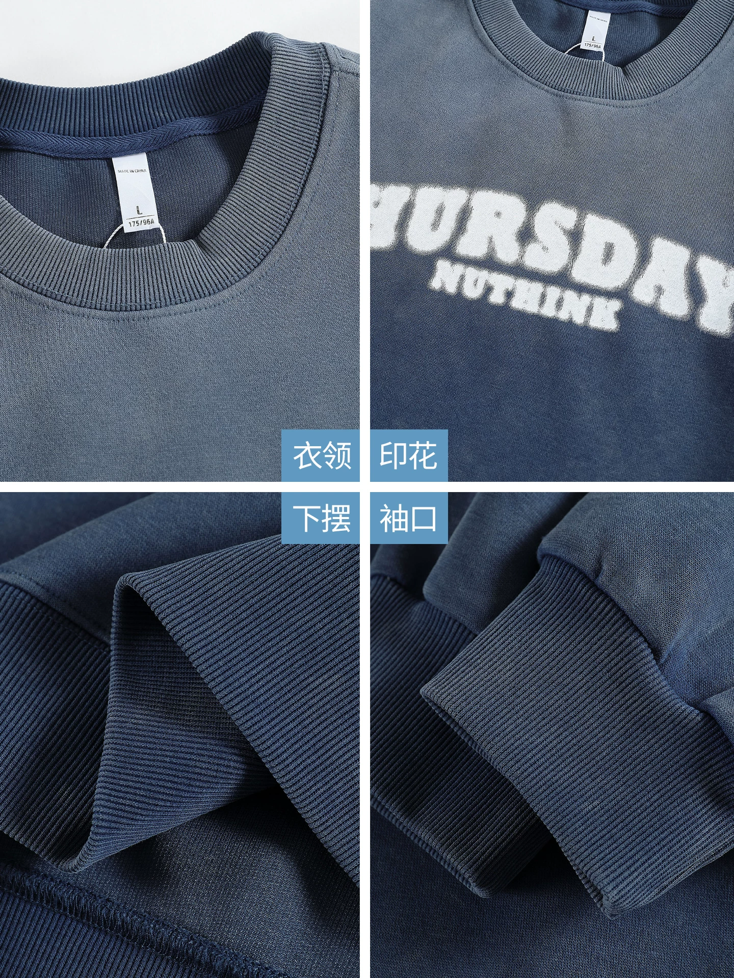 Áo nỉ batik hạng nặng OMZM400G dành cho nam, áo sơ mi cổ tròn in họa tiết gradient phong cách Mỹ mùa thu, áo khoác dài tay dáng rộng