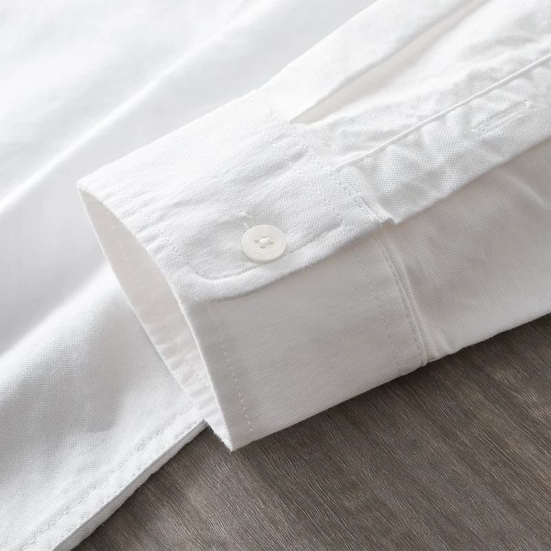 Áo sơ mi Oxford cotton nguyên chất kiểu Mỹ, tay dài, dành cho nam, mùa xuân thu, chất lượng cao cấp, kiểu áo khoác thường ngày, màu trắng, kiểu Henley