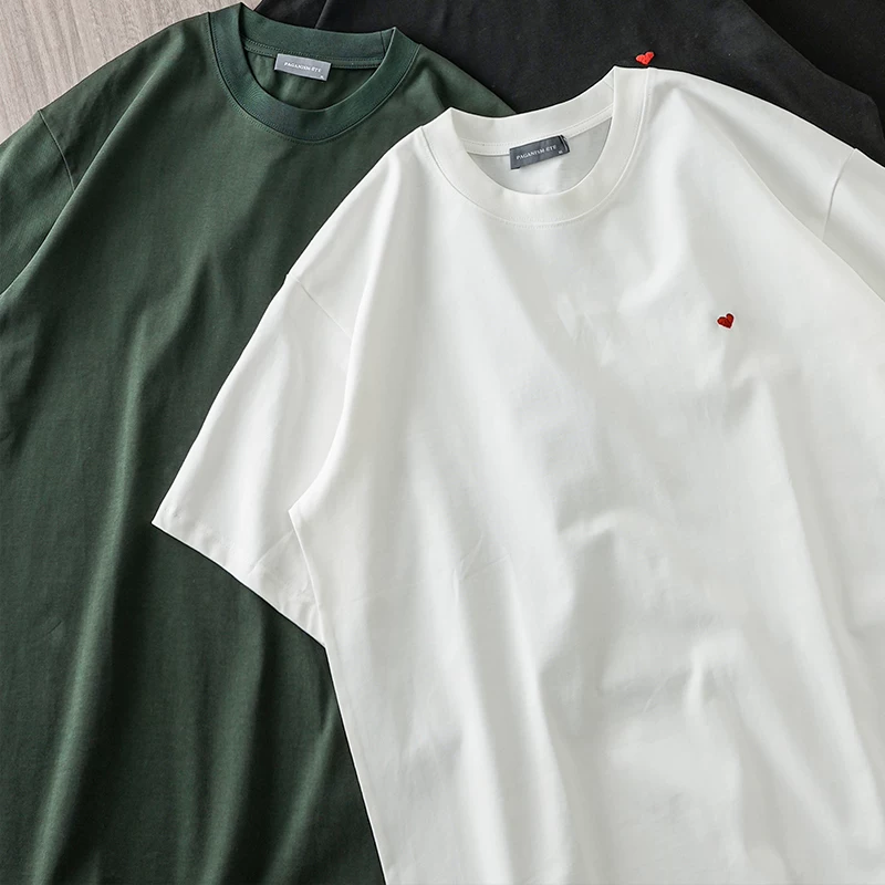 Áo thun ngắn tay thêu cotton nặng 300G phong cách Mỹ OMZM dành cho nam, mùa hè 2023 áo sơ mi cơ bản đơn giản mới dành cho cặp đôi