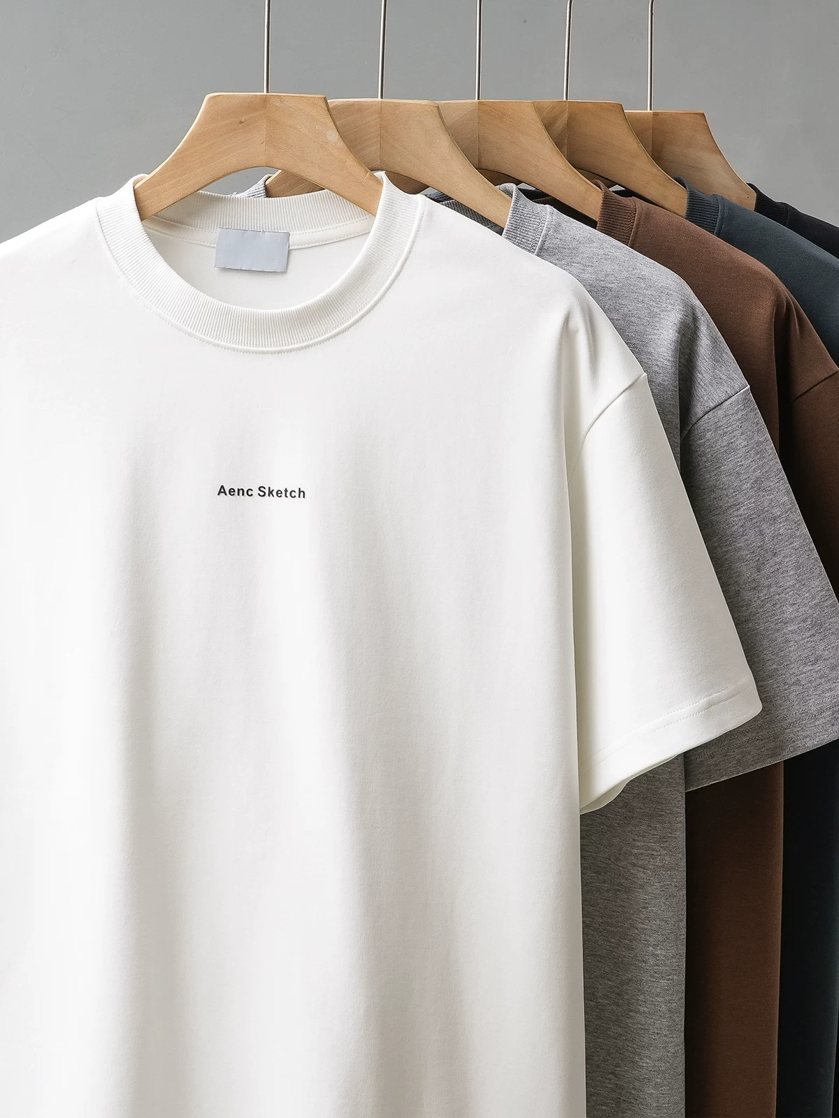 Áo thun nam tay ngắn in hình phong cách Mỹ, chất liệu dày 300G, kiểu dáng rộng rãi mùa hè, size lớn, màu trơn, cổ tròn, tay lửng.