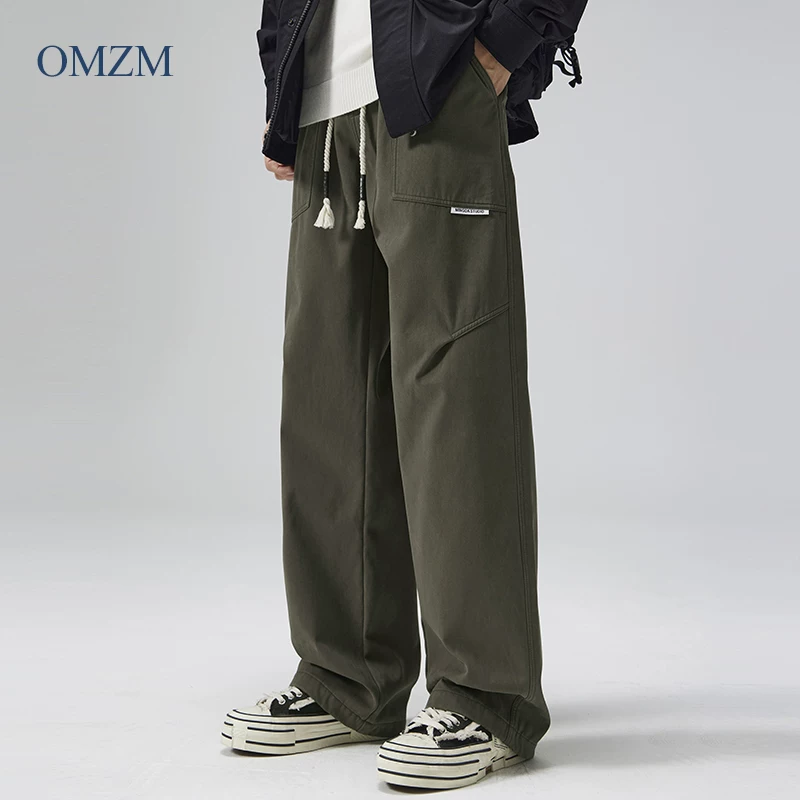 Quần cargo ống thẳng lót lông cừu hạng nặng OMZM dành cho nam, quần dài dày dặn ấm áp mùa thu đông mới, quần thường ngày mát mẻ và sành điệu dành cho thanh thiếu niên.