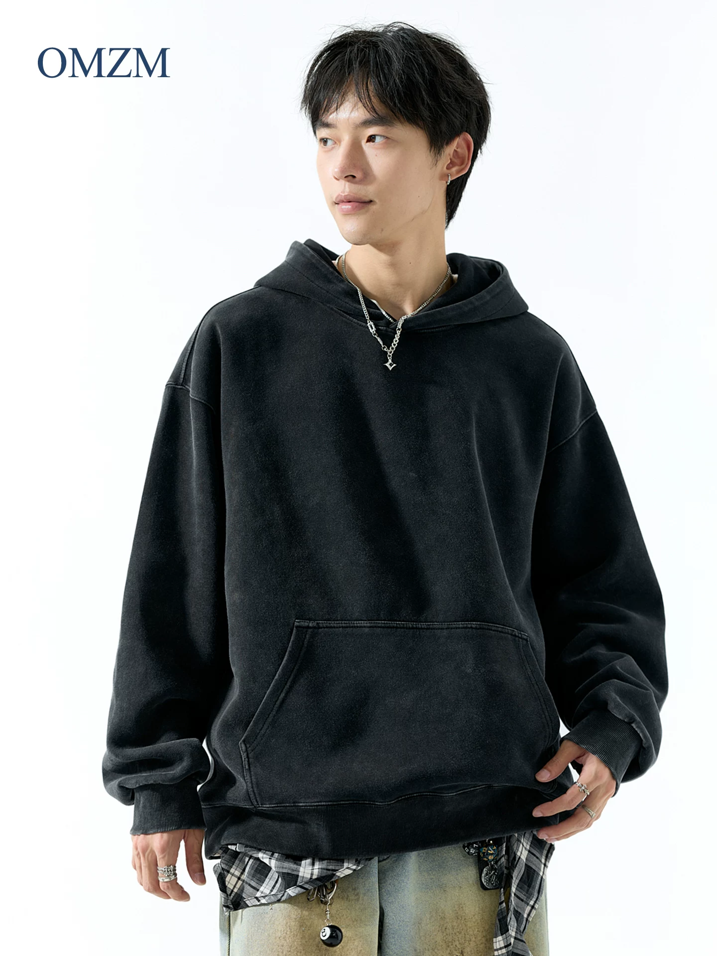 Áo hoodie nam OMZM400G chất liệu dày dặn, kiểu dáng cổ điển Mỹ, chất liệu vintage đã qua xử lý, áo khoác rộng rãi, thích hợp cho mùa thu.