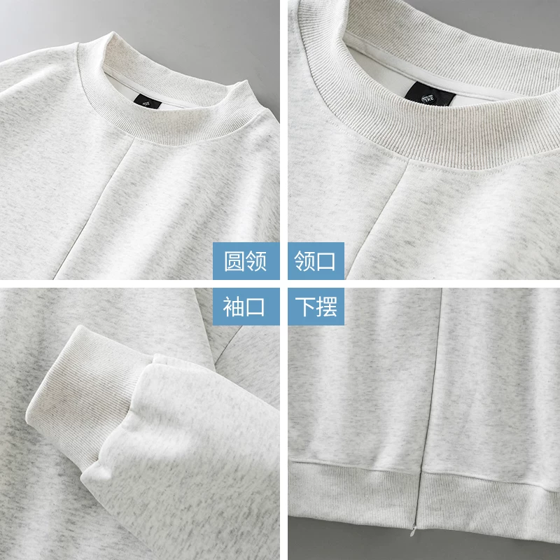 Áo nỉ cổ cao nửa cổ 340G dành cho nam, áo khoác cổ đứng kiểu Mỹ mùa xuân, áo len dáng rộng nửa khóa kéo