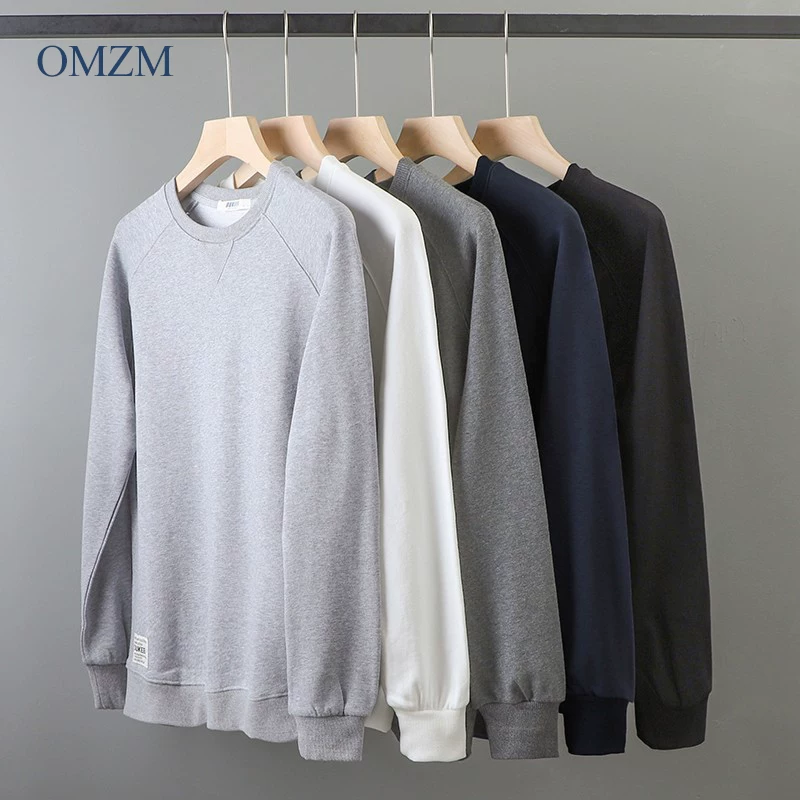 Áo thun nỉ dày dặn kiểu Mỹ OMZM 340G dành cho nam và nữ, dáng rộng, cổ tròn hình tam giác ngược, thích hợp cho mùa thu, áo lót mặc trong.