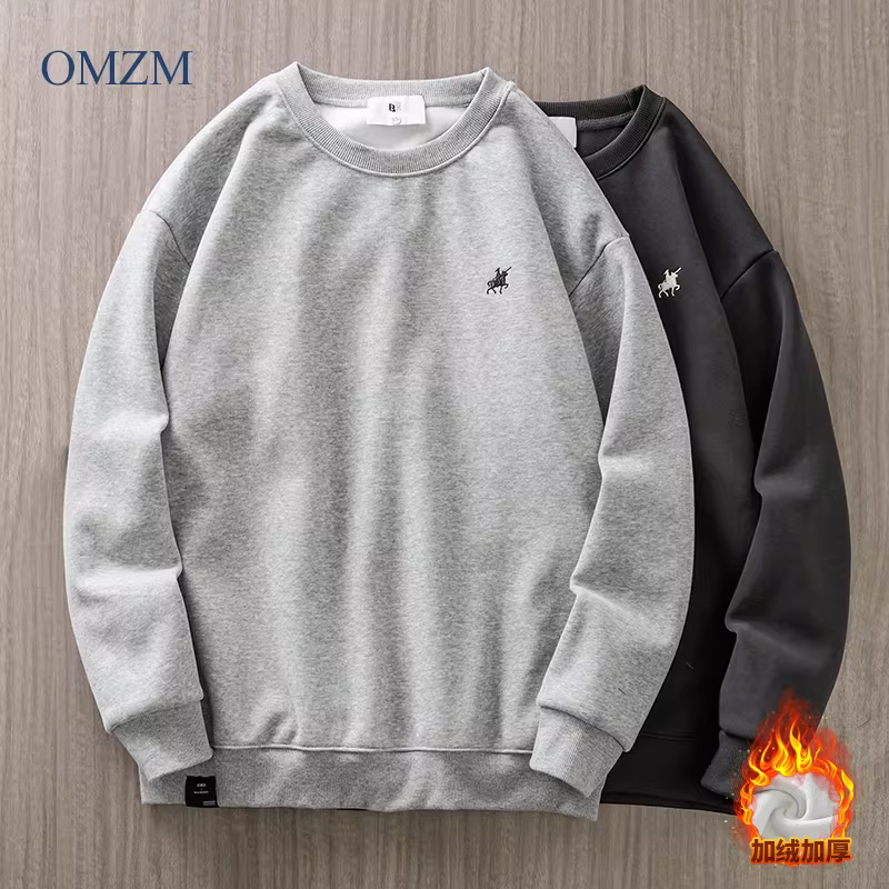 Áo len nỉ dày dặn cổ tròn 460G dành cho nam, thu đông 2024, kiểu dáng mới, dày dặn, ấm áp, phong cách Mỹ