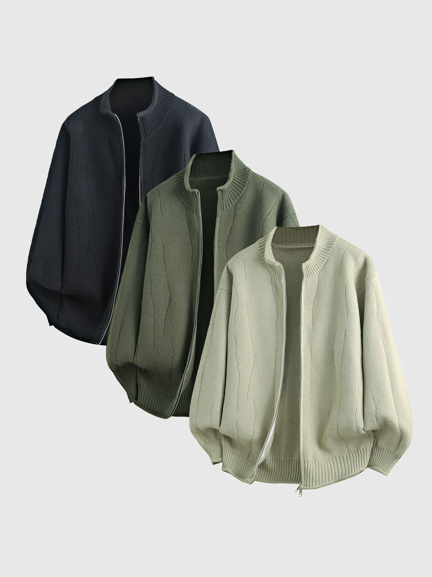 Áo len cardigan cổ đứng OMZM dành cho nam, áo khoác dáng rộng thông thường hợp thời trang mùa đông mới, áo dệt kim có khóa kéo mát mẻ.