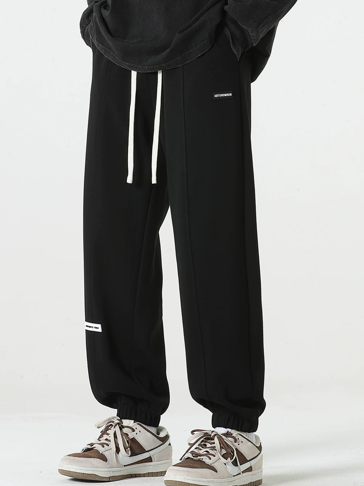Quần jogger hạng nặng OMZM dành cho nam, quần thể thao màu xám chắp vá phong cách Mỹ mùa thu, quần thể thao rộng rãi dành cho thanh thiếu niên
