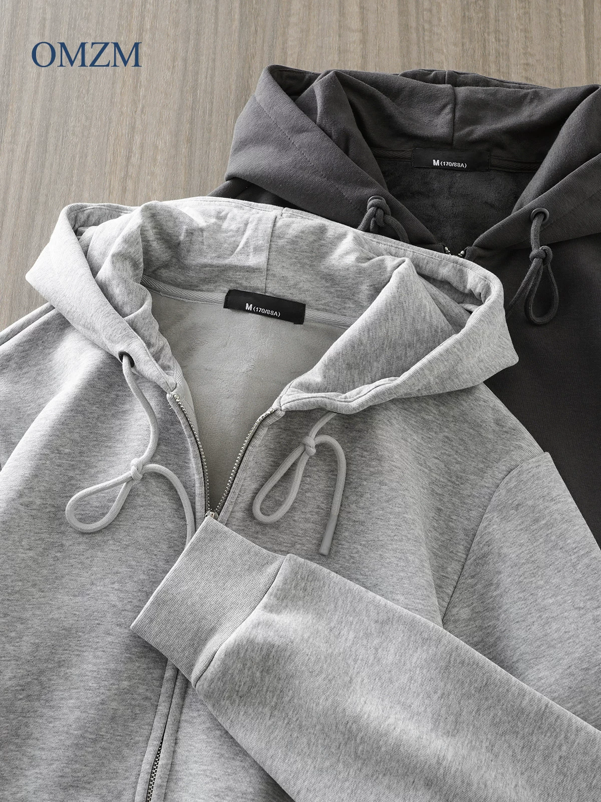 Áo nỉ OMZM kiểu Mỹ 460G dành cho nam, dáng rộng mùa thu đông, áo khoác cardigan có khóa kéo ấm áp, áo khoác có mũ màu trơn