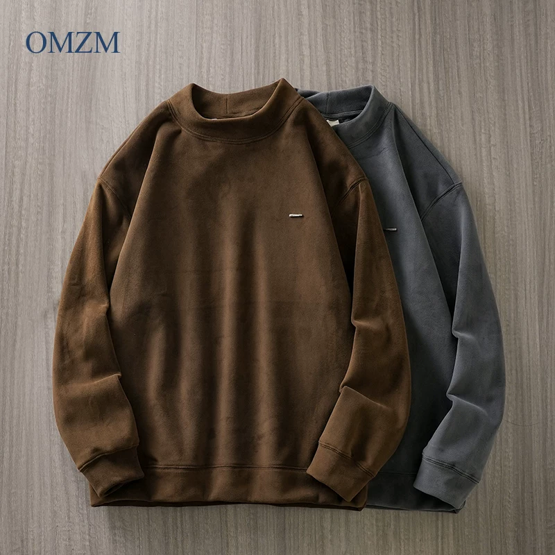 Áo len nhung núi hạng nặng OMZM460G dành cho nam, lót lông cừu mùa đông và dày dặn, áo lót bên trong, áo chui đầu dài tay ấm áp.