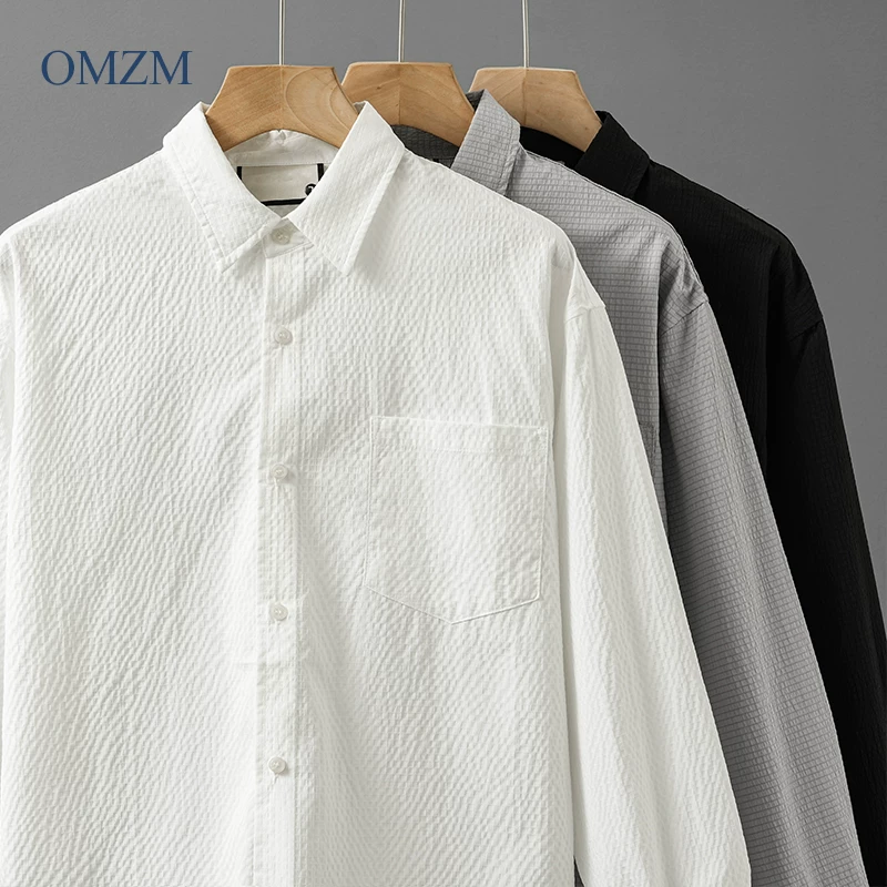Áo sơ mi nhẹ kiểu Mỹ OMZM dành cho nam, dài tay, mùa xuân, cao cấp, áo sơ mi trắng mát mẻ và đẹp trai, áo khoác bảo hộ lao động không cần là, chống nhăn