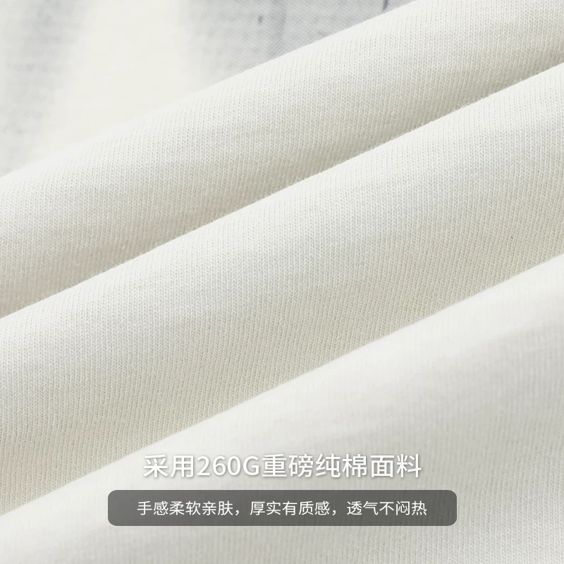 Áo thun ngắn tay bằng cotton nguyên chất hạng nặng OMZM260G dành cho nam và nữ, áo thun chữ graffiti cổ điển mùa hè của Mỹ, tay lửng rộng