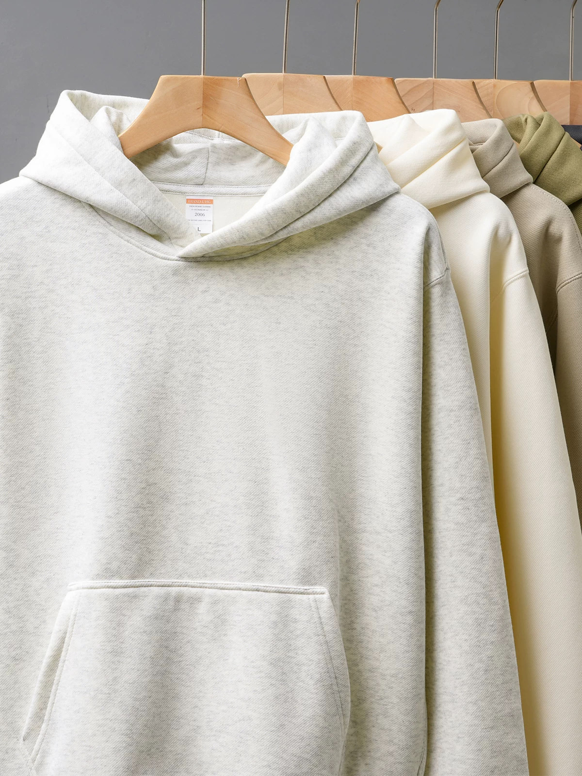 Áo khoác nỉ có mũ trùm đầu kiểu Mỹ OMZM 460G dành cho nam, mùa thu đông 2024, lót lông dày, màu trơn