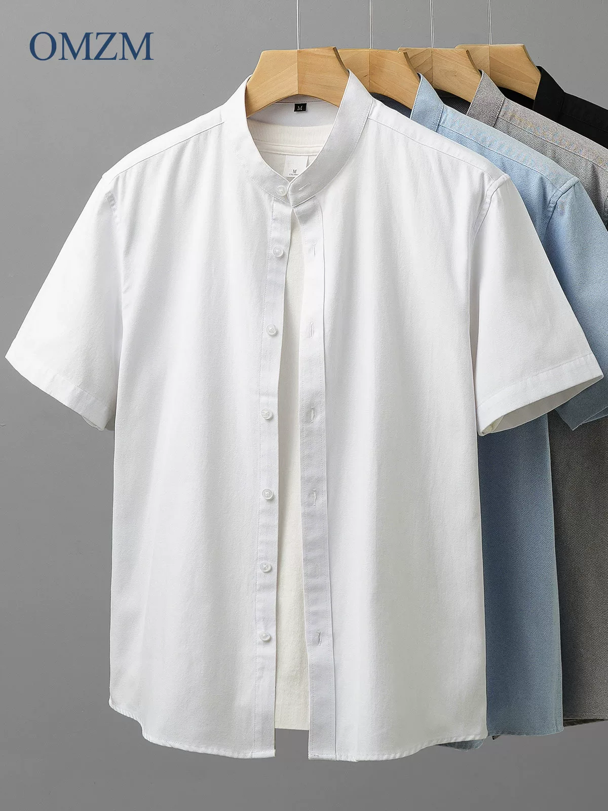 Áo sơ mi nam Oxford cao cấp không cổ, tay ngắn, kiểu dáng mới mùa hè 2025, phong cách Trung Hoa cổ điển, kiểu áo khoác thời thượng