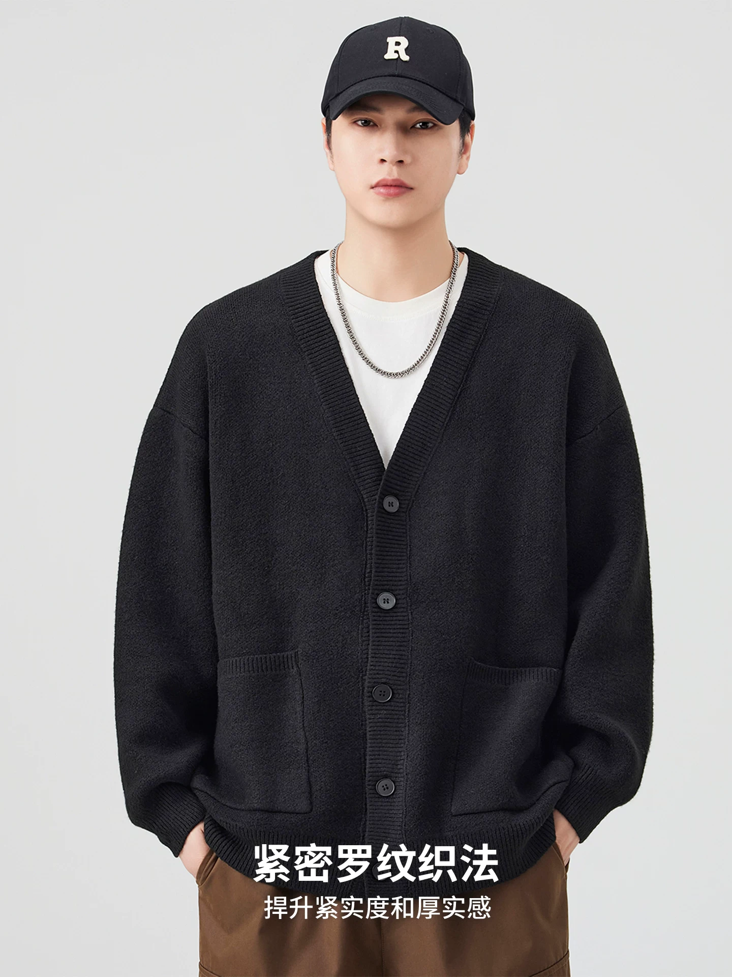 Áo len cardigan len nặng 750G dành cho nam, áo len dệt kim cổ chữ V phong cách retro mùa thu đông, áo khoác len dáng rộng