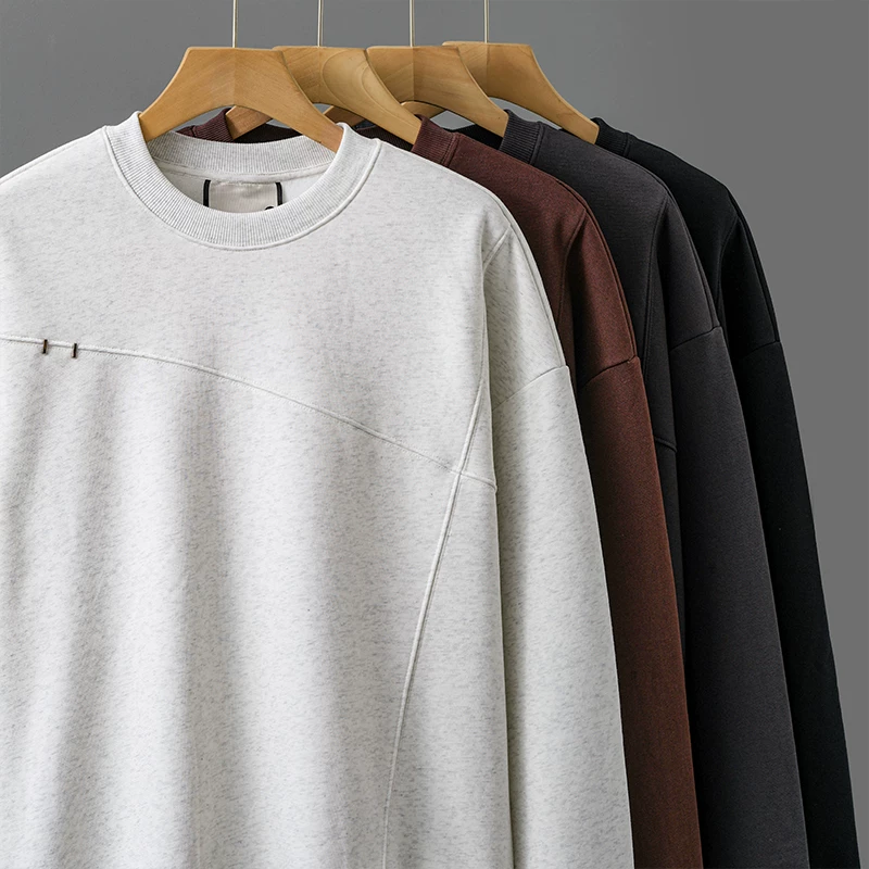 Áo len nỉ hạng nặng OMZM460G dành cho nam, áo len lót lông cừu giữ ấm mùa đông, áo trơn không mũ rộng rãi.