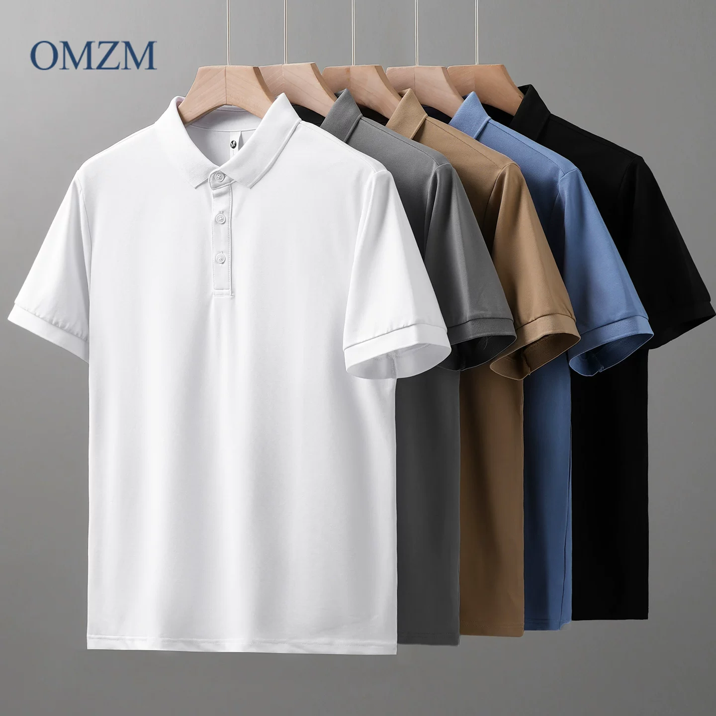 OMZM Áo sơ mi POLO cotton pique phong cách Mỹ nam ngắn tay mùa hè mỏng mát Áo thun cao cấp dáng rộng áo polo