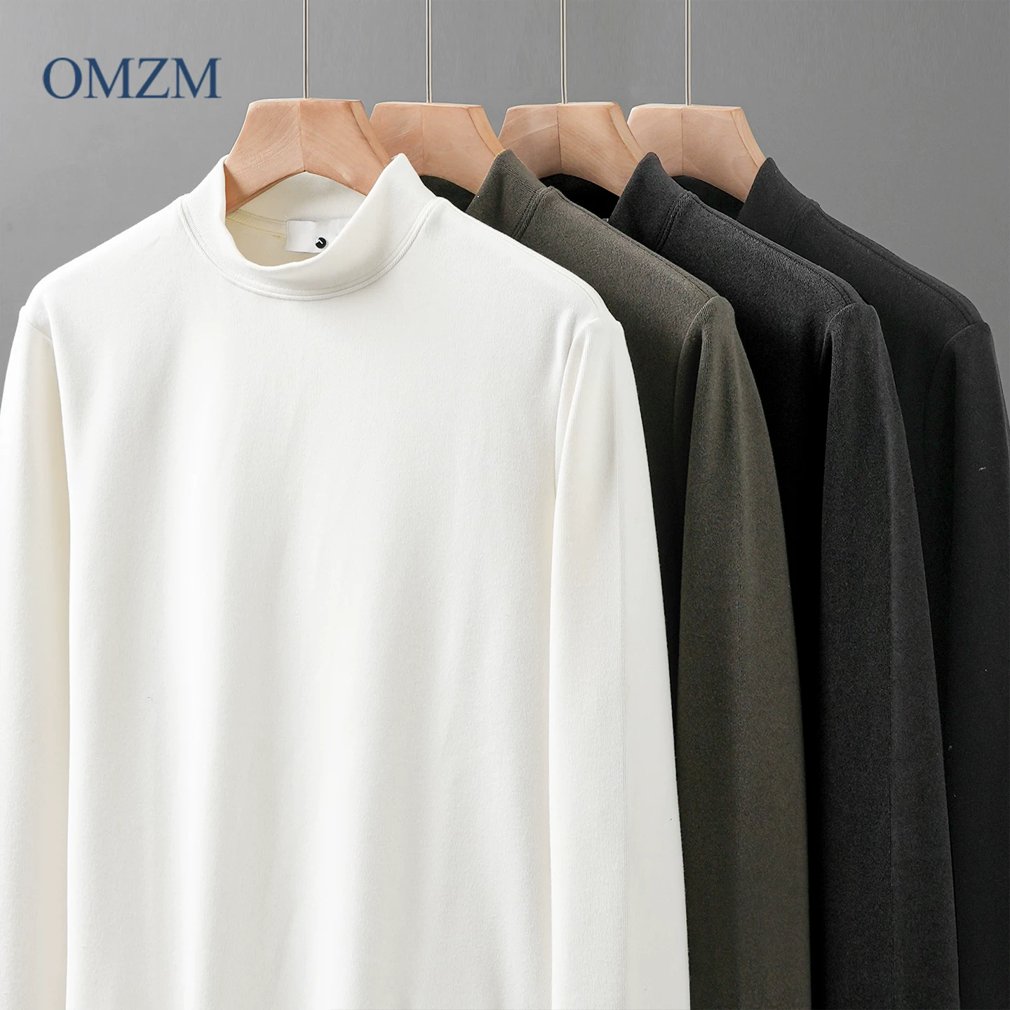 Áo sơ mi giữ nhiệt cổ cao nửa cổ OMZM dành cho nam, dày dặn cho mùa thu, áo thun dài tay màu trắng ấm áp để mặc nhiều lớp.