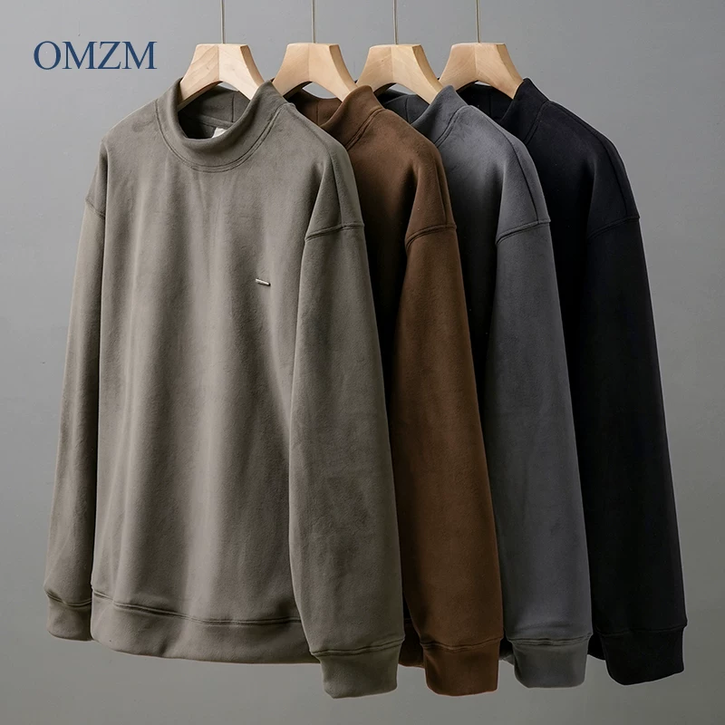 Áo len nhung núi hạng nặng OMZM460G dành cho nam, lót lông cừu mùa đông và dày dặn, áo lót bên trong, áo chui đầu dài tay ấm áp.